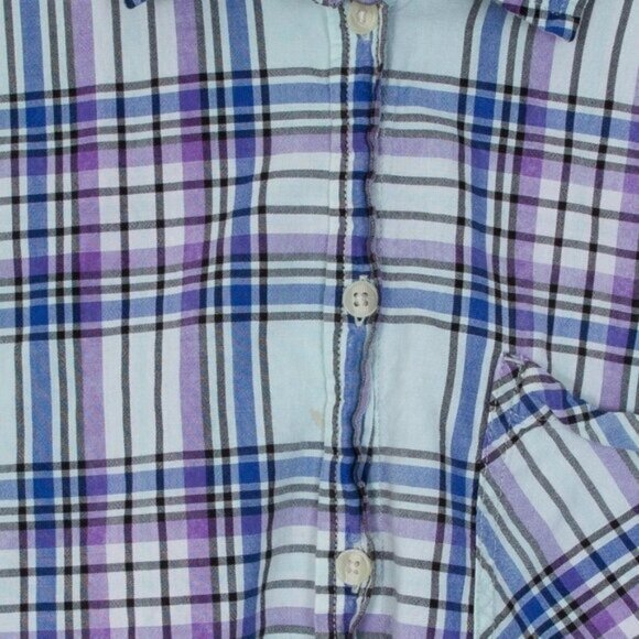 American Eagle Womens Boyfriend‎ Plaid Button Down Shirt Size Large Blue Casual - Picture 5 of 9